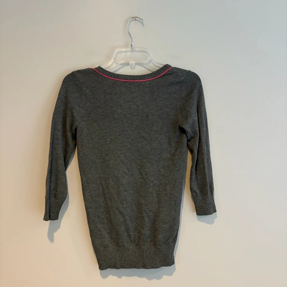 Y2k Abercrombie & Fitch Charcoal V-Neck 3/4 Sleeve Sweater with Pink Trim Size S - Picture 3 of 6